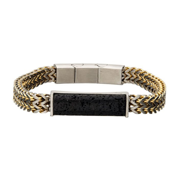 Stainless Steel Gold Plated Double Franco Chain with Lava Stone Bracelet