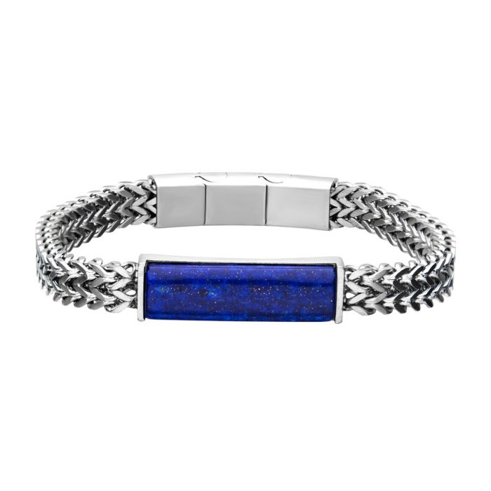 Stainless Steel Double Franco Chain with Lapis Stone Bracelet