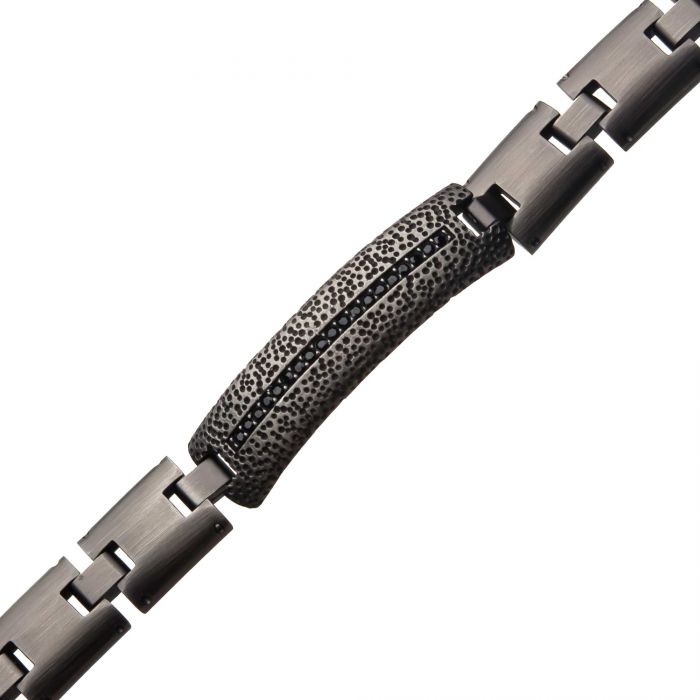 Stainless Steel Antique Bronze Plated and Black CZ with Adjustable Link Bracelet.