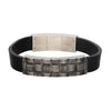 Load image into Gallery viewer, Stainless Steel with Antiqued Finish Weave Pattern ID Black Leather Bracelet