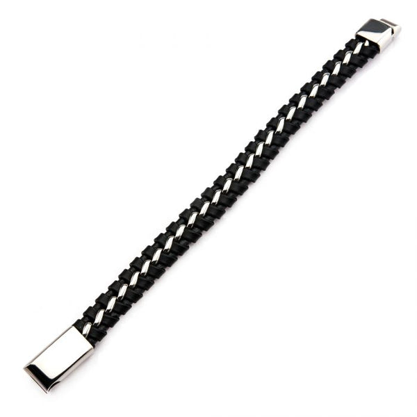 Inox Black Braided Leather with Steel Clasp Bracelet