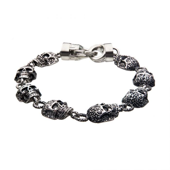 Steel Matte Finished Skull Chain Bracelet