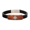 Load image into Gallery viewer, Black Leather with Ship&#39;s Wheel in Red Wood ID Bracelets