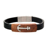 Load image into Gallery viewer, Black Leather with Anchor in Red Wood ID Bracelet