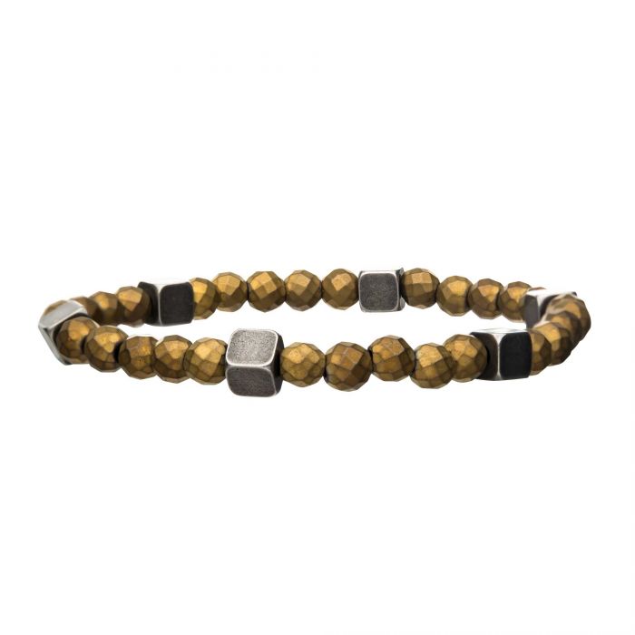 Gold Hematite with Antique Gold Brass Block Bracelet