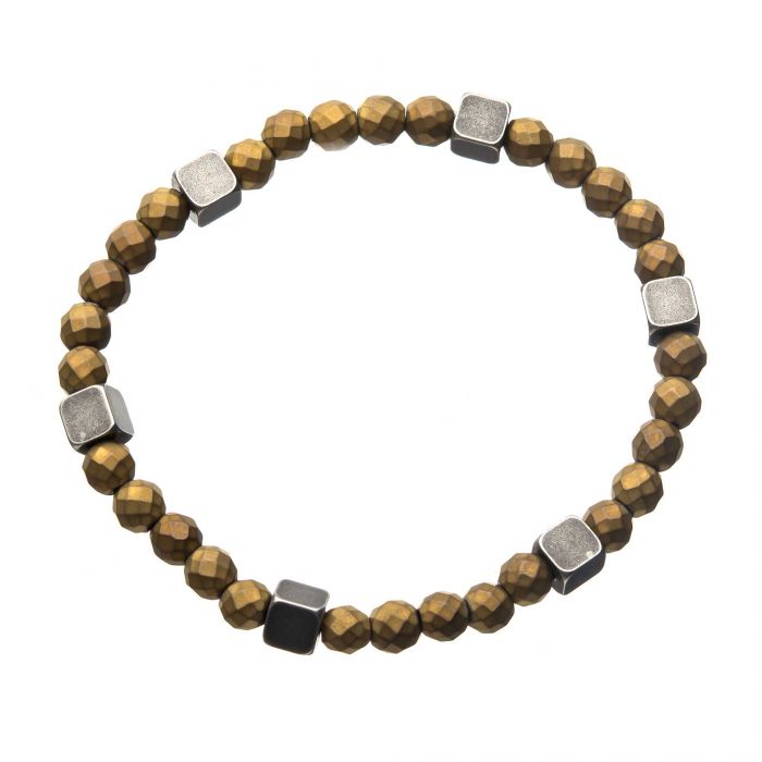 Gold Hematite with Antique Gold Brass Block Bracelet