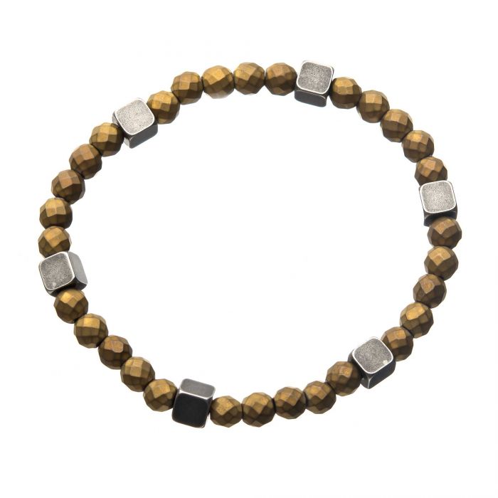 Gold Hematite with Antique Silver Brass Block Bracelet