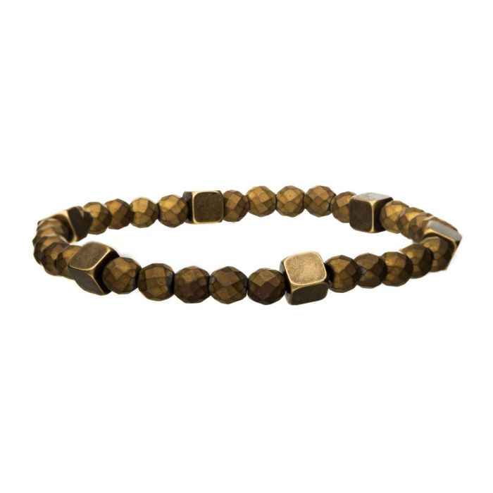 Gold Hematite with Antique Gold Brass Block Bracelet