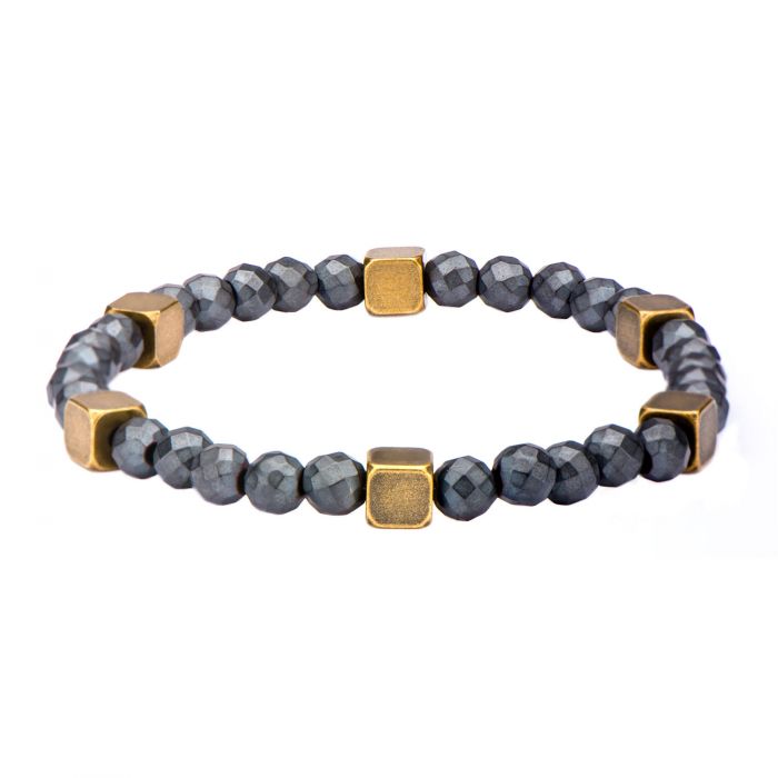 Grey Hematite with Antique Gold Brass Beads Bracelet