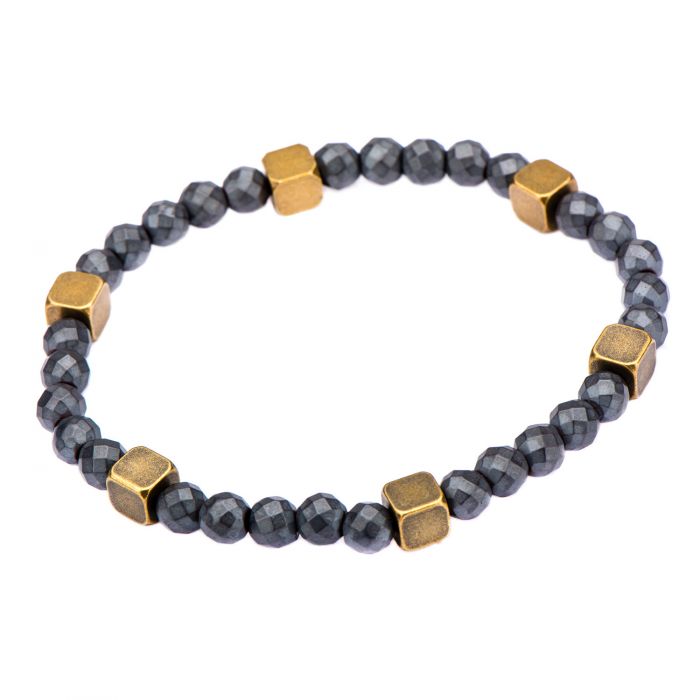 Grey Hematite with Antique Gold Brass Beads Bracelet