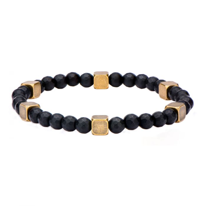 Black Hematite with Antique Gold Brass Beads Bracelet