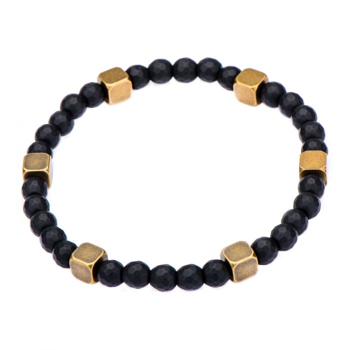 Black Hematite with Antique Gold Brass Beads Bracelet