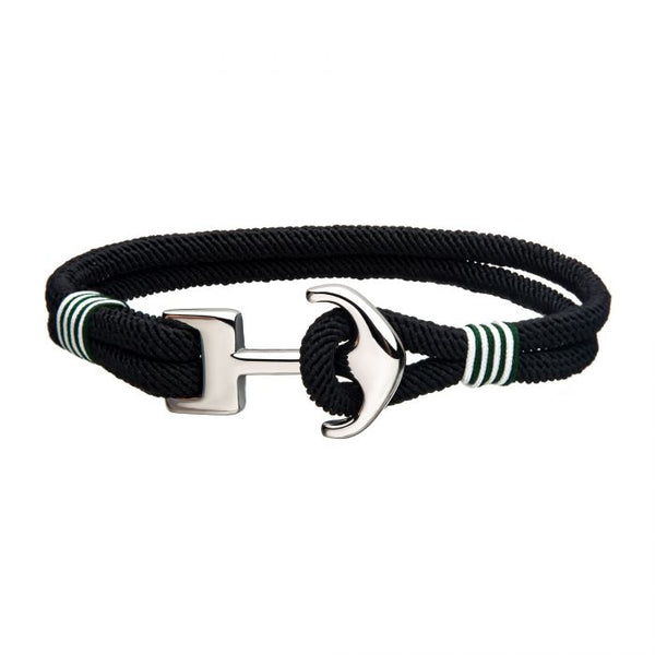 Black Paracord Rope with Steel Anchor Clasp Bracelet
