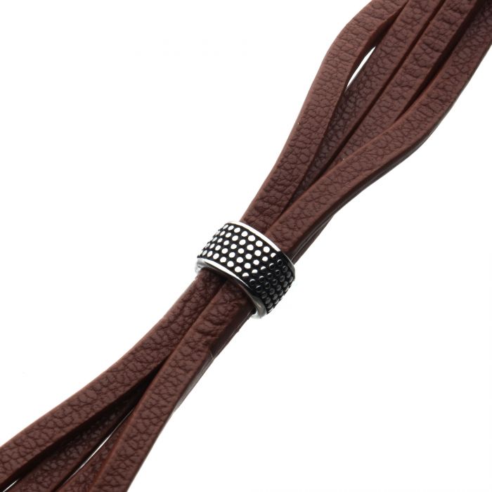 Stainless Steel Wrap Around  Style Brown Leather Station Bracelet