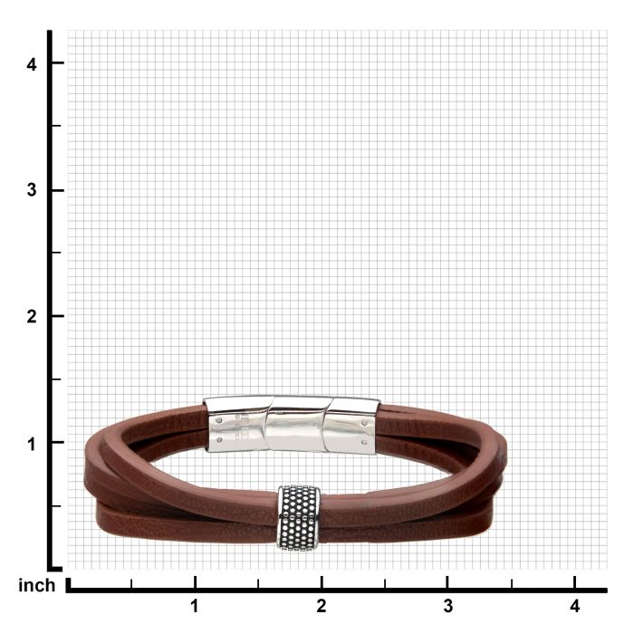 Stainless Steel Wrap Around  Style Brown Leather Station Bracelet