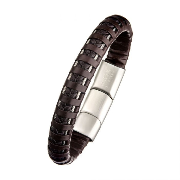 Brown Leather with Steel Clasp Bracelet