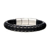 Load image into Gallery viewer, Black Leather with Steel Clasp Bracelet
