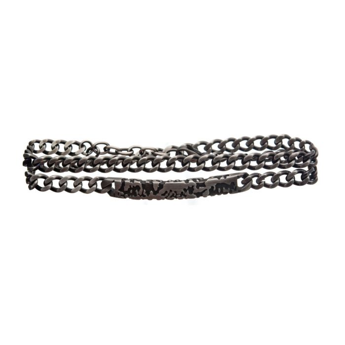 Stainless Steel & Gun Metal IP Double Wrap Chain & ID  Terra Bracelet