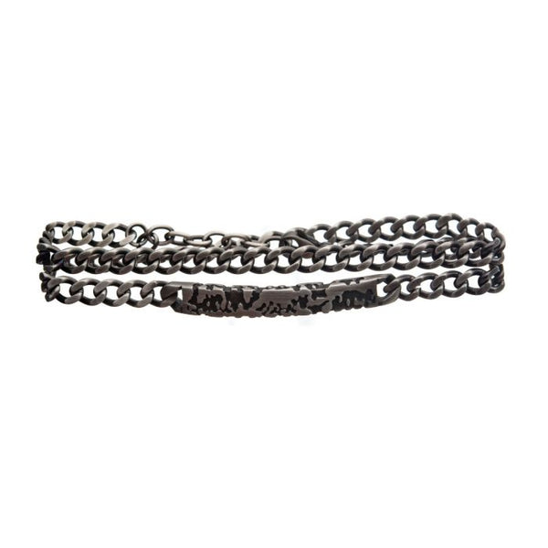 Stainless Steel & Gun Metal IP Double Wrap Chain & ID  Terra Bracelet