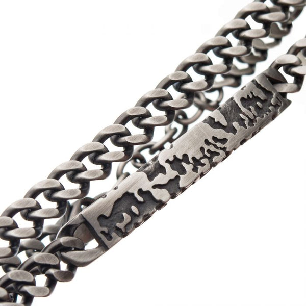 Stainless Steel & Gun Metal IP Double Wrap Chain & ID  Terra Bracelet