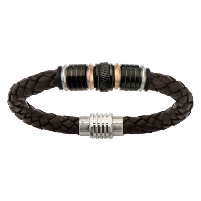 Beads in Brown Braided Leather Bracelet