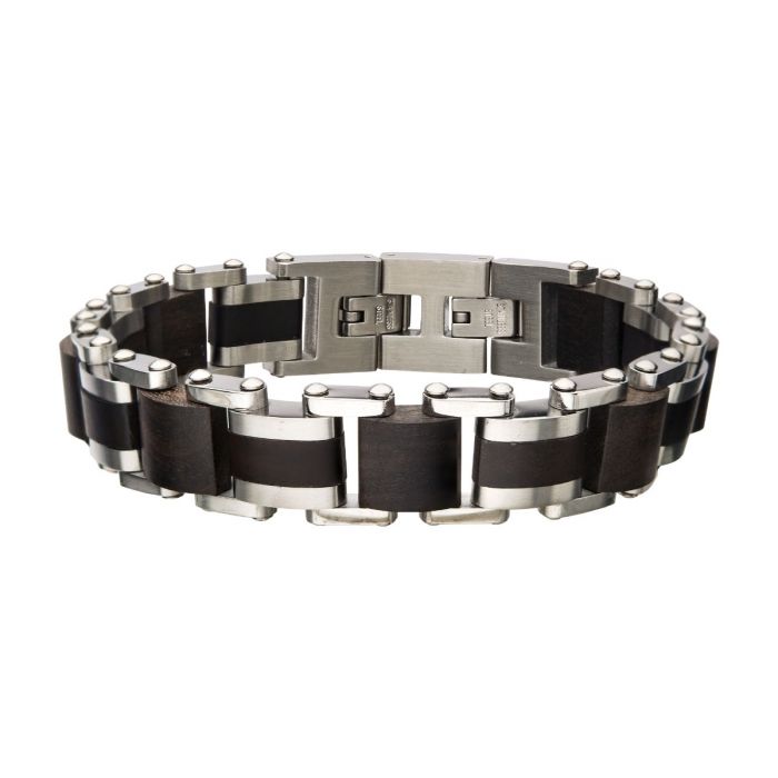 Stainless Steel w/ Ebony Wood Link Bracelet