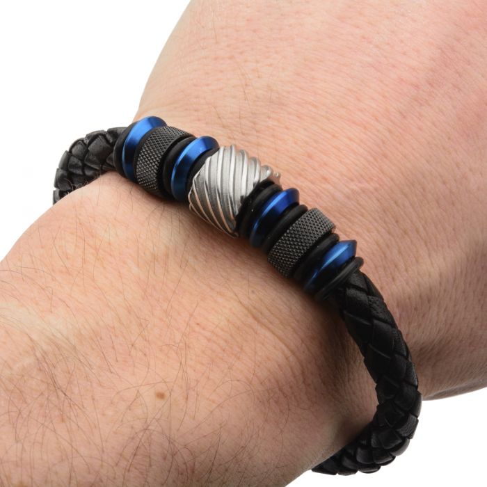 Beads in Black Braided Leather Bracelet