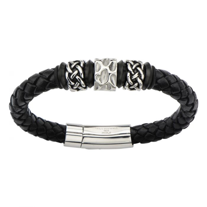 Celtic Knot Bead in Black Braided Leather Bracelet