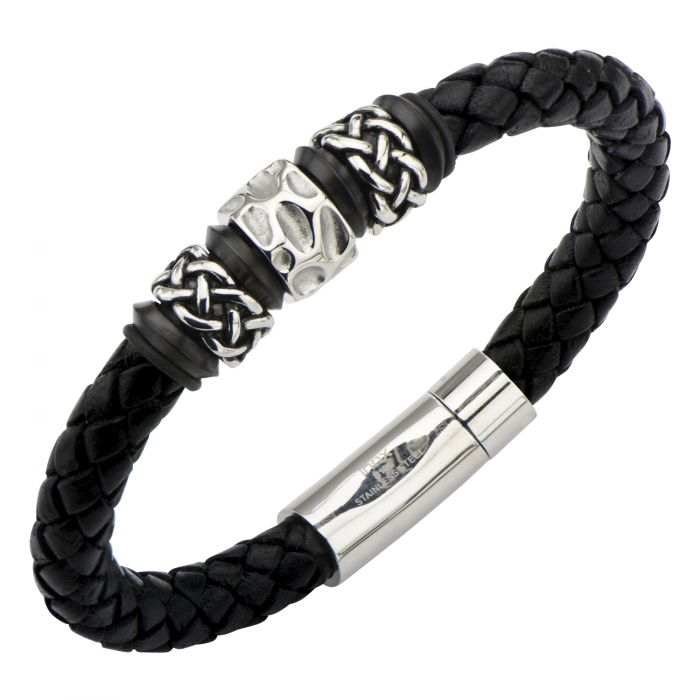 Celtic Knot Bead in Black Braided Leather Bracelet