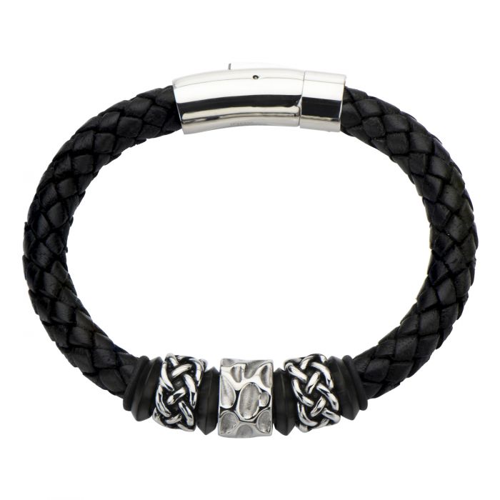 Celtic Knot Bead in Black Braided Leather Bracelet