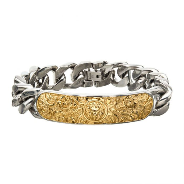 Steel with Gold IP Nymeria Lion ID Chain Bracelet