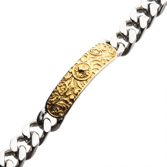 Steel with Gold IP Nymeria Lion ID Chain Bracelet