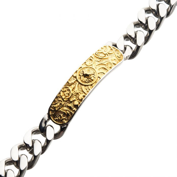 Steel with Gold IP Nymeria Lion ID Chain Bracelet