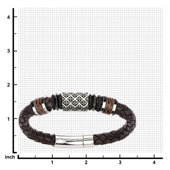 Fleur De Lis Brown Braided Leather Bracelet