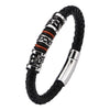 Load image into Gallery viewer, Black Leather with Red Orange Steel Bracelet