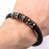 Load image into Gallery viewer, Black Leather with Red Orange Steel Bracelet