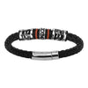 Load image into Gallery viewer, Black Leather with Red Orange Steel Bracelet