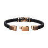 Load image into Gallery viewer, Black Braided Leather with Rose Gold IP Serrated Station Bracelet