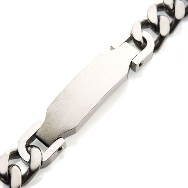 Matte Stainless Steel Engravable ID Chain Bracelet