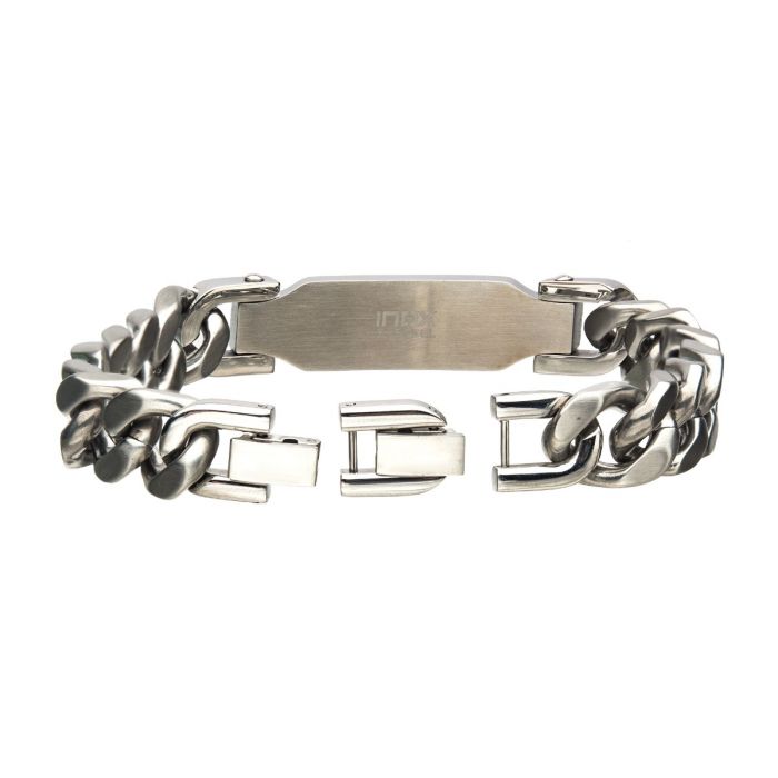 Matte Stainless Steel Engravable ID Chain Bracelet