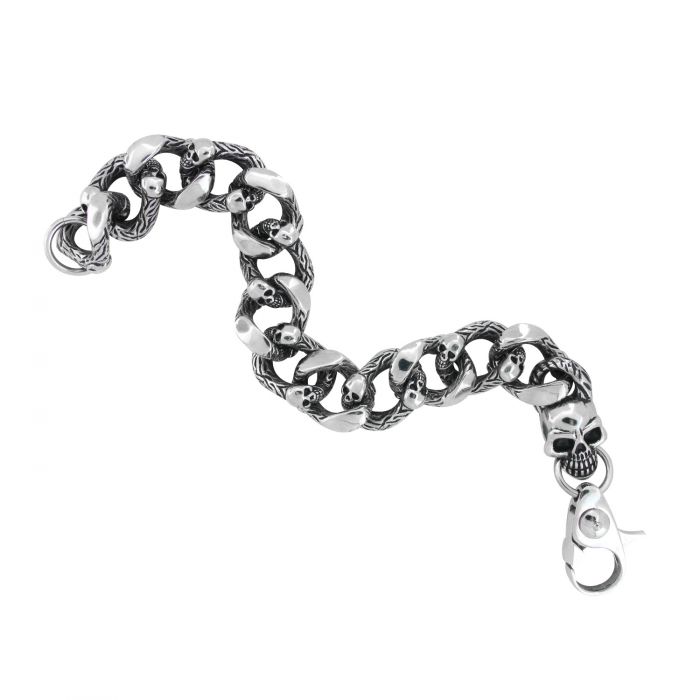 Heavy Duty Curb Chain Bracelet with Casted Skulls