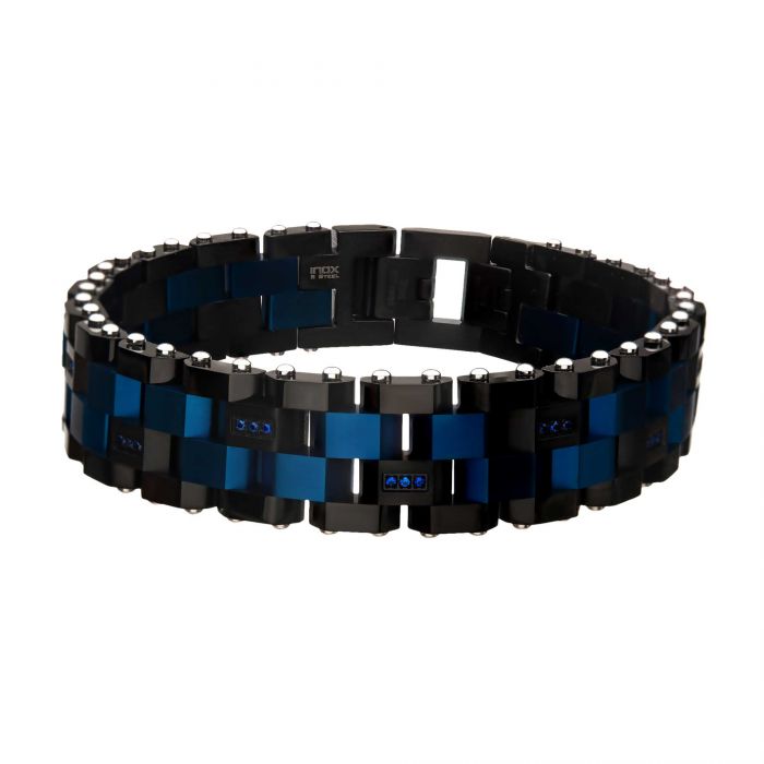 Blue & Black Plated with 36pcs CNC Prong Set Blue CZ Link Bracelet