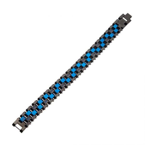 Blue & Black Plated with 36pcs CNC Prong Set Blue CZ Link Bracelet