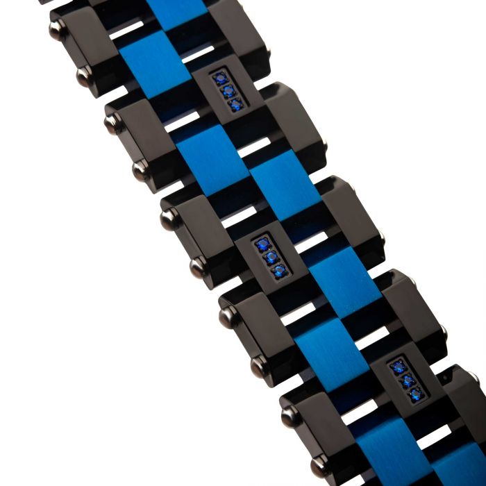Blue & Black Plated with 36pcs CNC Prong Set Blue CZ Link Bracelet