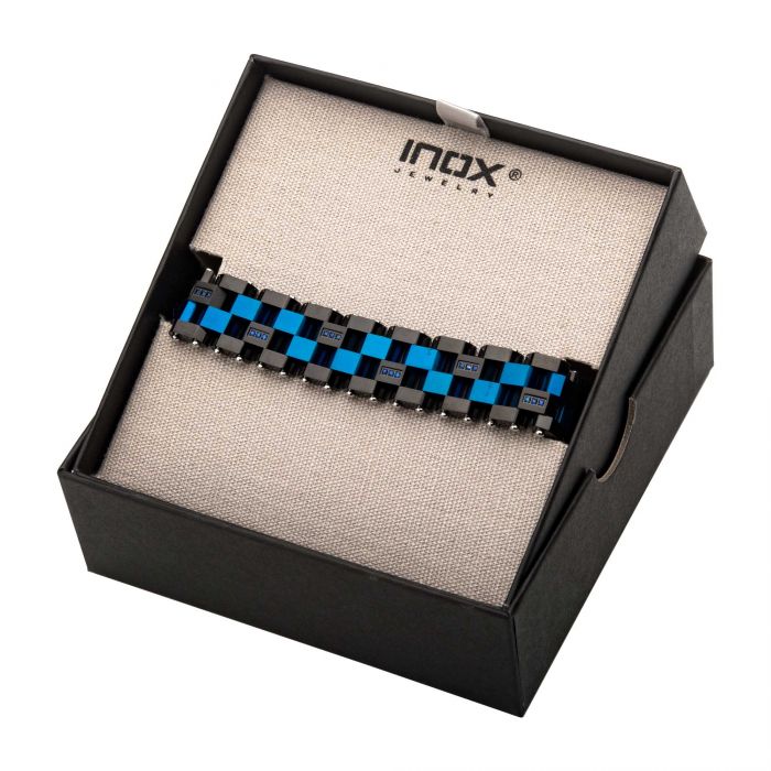 Blue & Black Plated with 36pcs CNC Prong Set Blue CZ Link Bracelet
