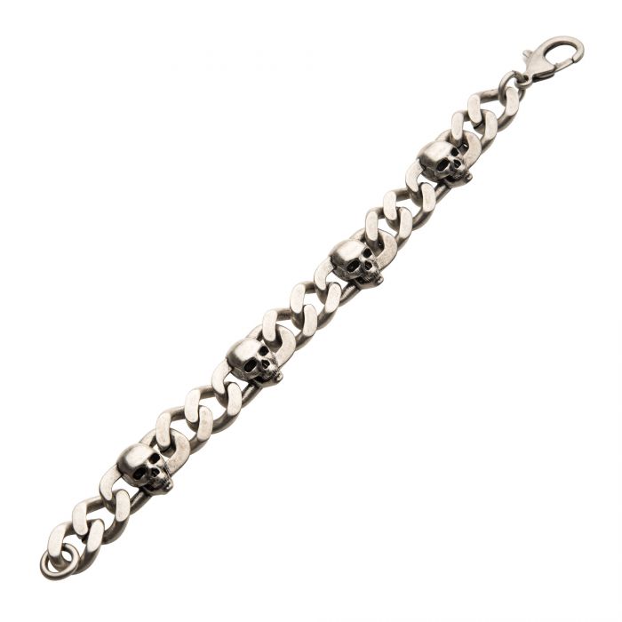 Stainless Steel Silver Plated with Skull Design Chunky Chain Bracelet