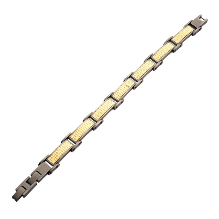 Gun Metal Plated with 18K Gold Plated Grid Inlay Link Bracelet