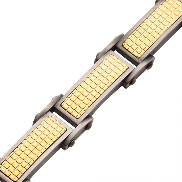Gun Metal Plated with 18K Gold Plated Grid Inlay Link Bracelet