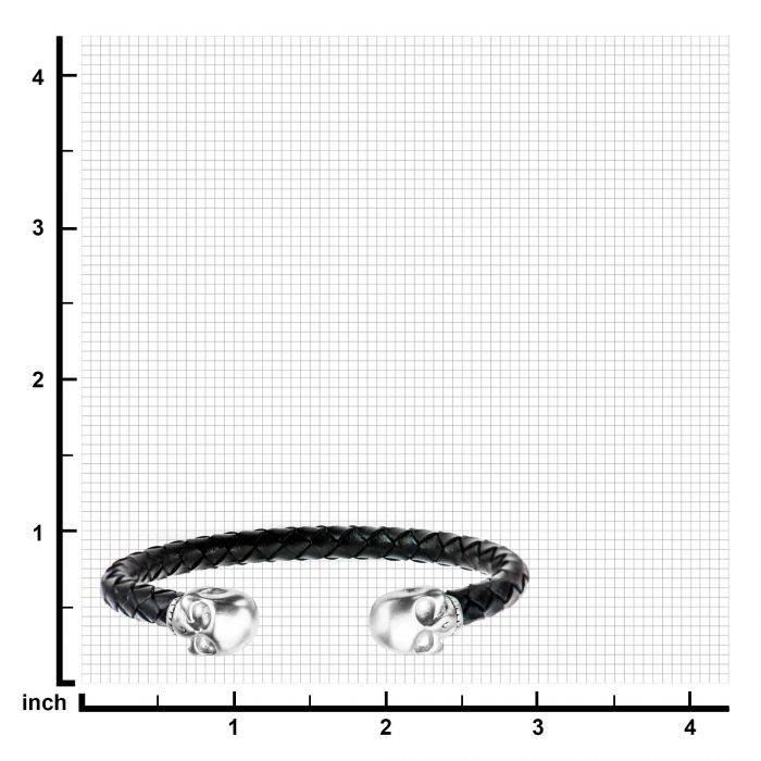 Black Leather with Steel Skull Cuff Bracelet