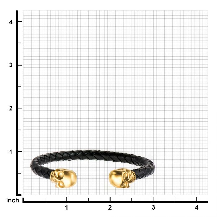 Black Leather with Gold Plated Skull Cuff Bracelet